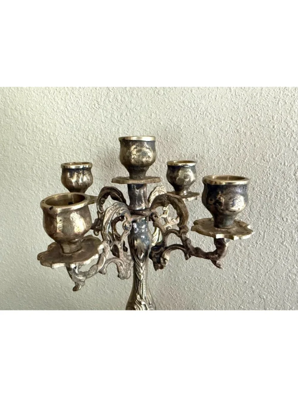 Vintage Solid Brass‎ Cast Rococo 5 Arms 12